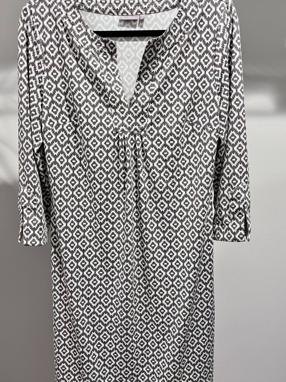 Black & White Geometric Midi Dress with V-Neck